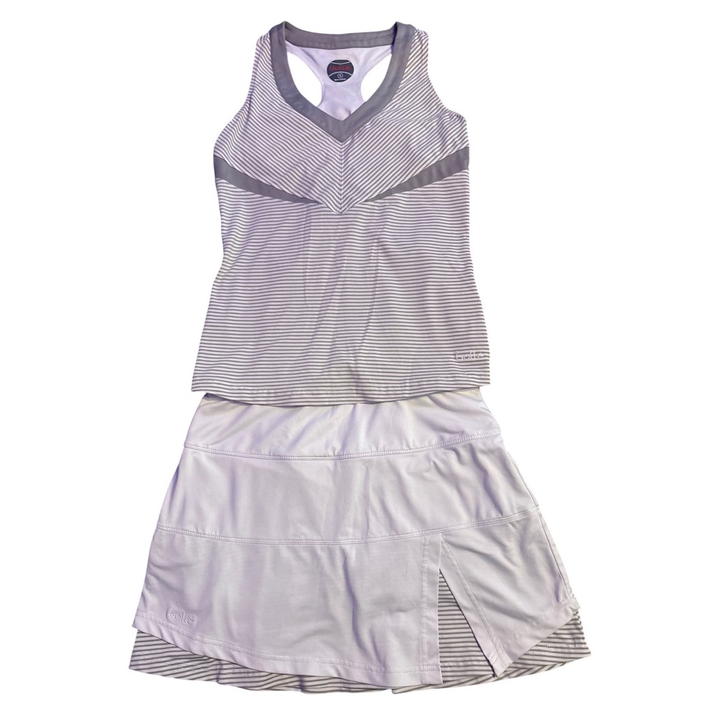 Bollé Women's White Gray Striped Tennis Tank Top‎ Skort Set Size Small